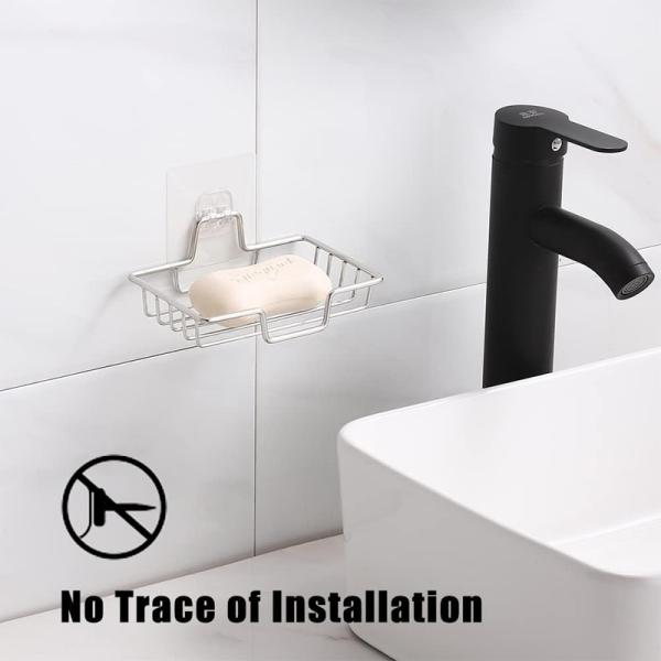 No Drilling Wall Mounted 304 Rustproof Stainless Steel Square Soap Dish Holder for Bathroom and Kitchen