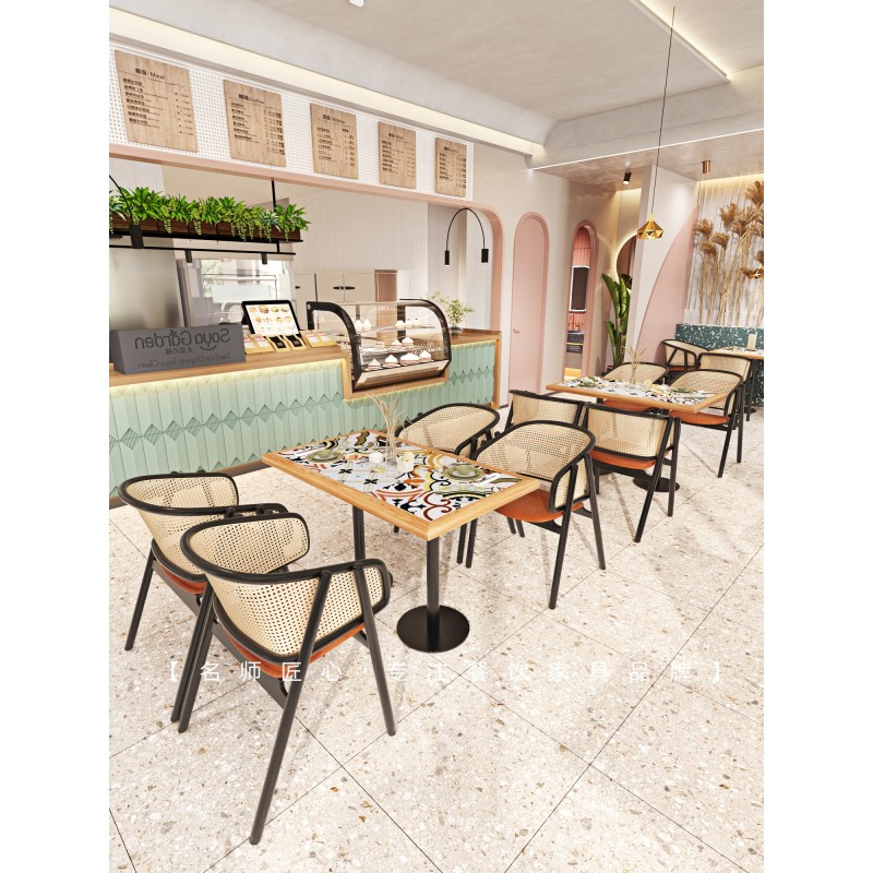 High Quality Modern Wood Seat Rattan Dining Chair,table and Booth Furniture for Restaurant