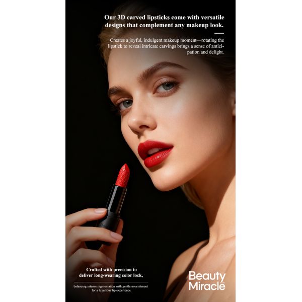 Private Label Microscopic Carvings Moisturizing Solid High Pigment Cosmetics Waterproof Long Lasting 3D Carved Lipstick