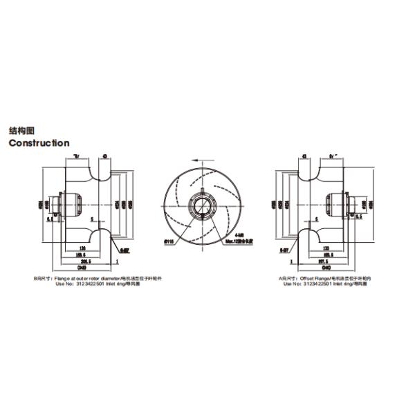 O fã centrífugo de 2710 RPM curvou para trás IP54 com anel curto da entrada