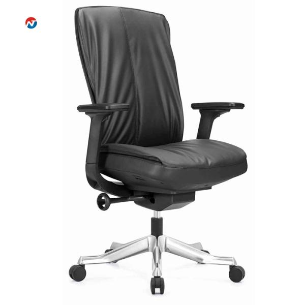 Nylon 2.5mm Leather Office Swivel Chairs Executive Office Chair High Back Headrest Lumbar Support
