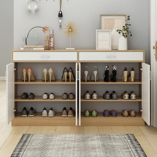 White Waterproof Wood 4 Door Shoe Cabinet for entryway