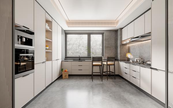 Gabinete de cocina modular con diseño de color contrastante