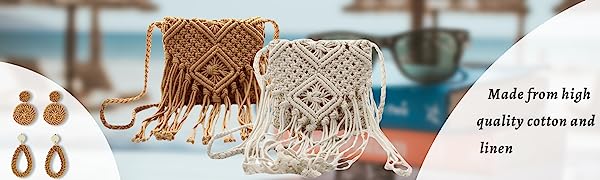 Straw Tote Bag for Women Handwoven Cotton Straw Shoulder Bag Crochet Tassel Beach Bohemian Purse for Women