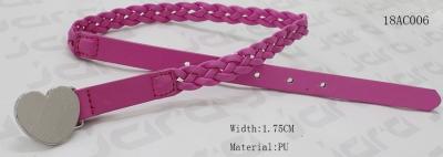 Fuschia Braided PU Kids Fashion Belts With Heart Shape Zinc Alloy Buckle