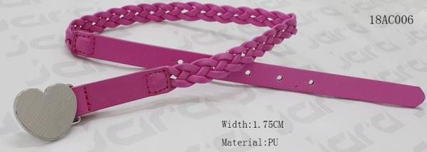 Fuschia Braided PU Kids Fashion Belts With Heart Shape Zinc Alloy Buckle