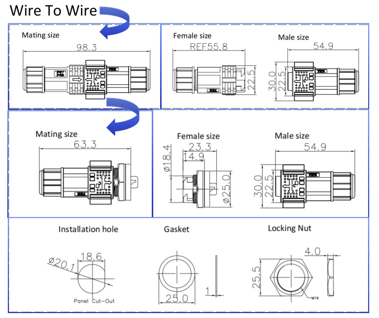M16 8 Pin Round Connector Types Cable To Board Industrial Waterproof Signal Connector