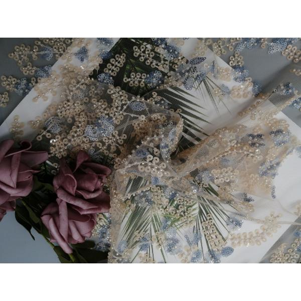 60 дворов ткани шнурка Sequin пинка 125cm Bridal вышитой бисером