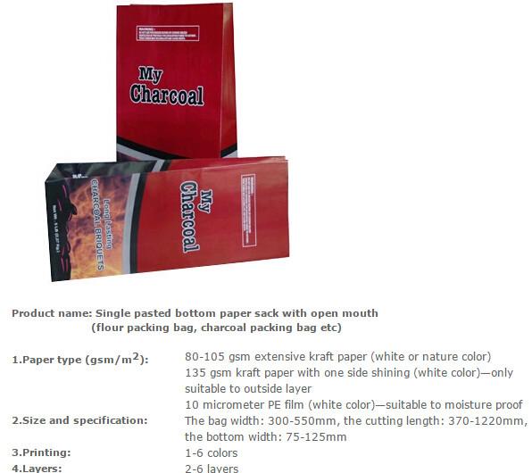 Animal seed packing paper sac, BBQ fuel packing bag, Animal seed packing paper sack, CHARCOAL, ANIMAL FEED, DEXTROSE, ME