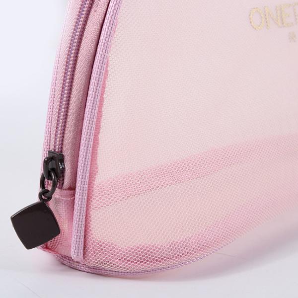 Custom Transparent Nylon Mesh Pink Makeup Bag  21*13*3 Cm Embroidery Letters