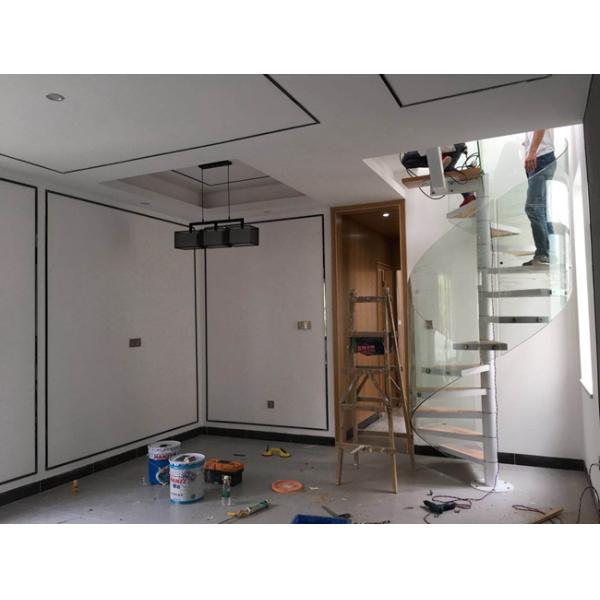 Spiral Staircase VH09S Spiral Stainless Steel Stair Tread Beech Curved Glass Handrail 304 Stainless Steel Railing Glass