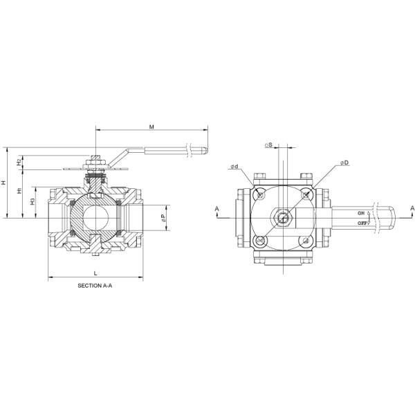 Stainless Steel Socket Weld Ball Valve , Direct - Mount 4 Seats 4 Way Ball Valve