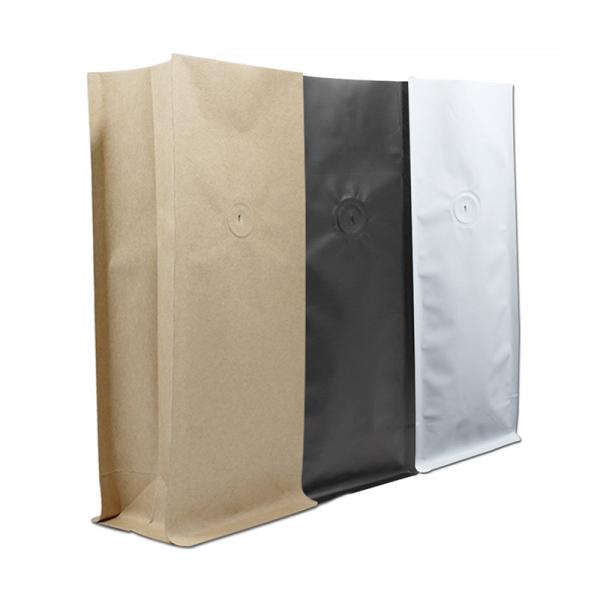 0.5lb 1lb Brown White Black Foil Lined Flat Bottom Kraft Paper Bags With Tin Ties Closure And Degassing Valve
