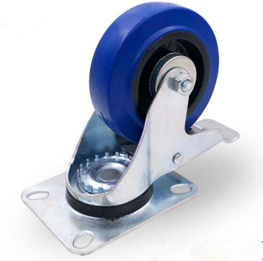 4 Inch Locking Wheels Zinc Coated Steel Rubber Wheel Hardwood Floor 100mm