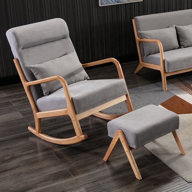 Home Office Natural Rubber Wood Fabric Sofa Set Furniture Combination for Small Family