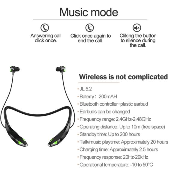 Wireless Neckband Bluetooth Headphones Long Playtime With Microphone JL 5.2 Earphones