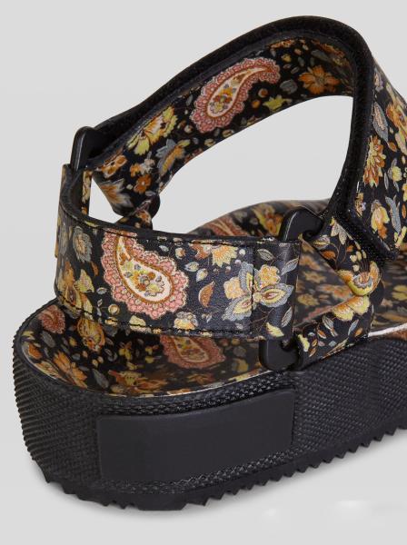 Open Toe Flat 9inch Slip On Casual Sandals Hard Wearing Printed Flower Straps
