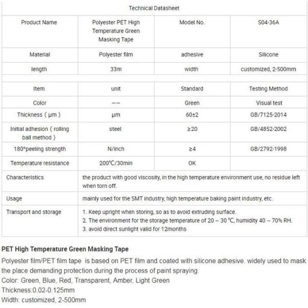 Green Polyester Silicone Adhesive Electroplating Tape Heat Resistant PET Powder Coating Tape Green Masking Tape