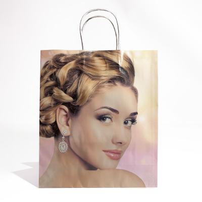 White and Brown Kraft Paper Twisted Handle Shopping Carrier Bag Eco-Friendly with Digital Printed Logo
