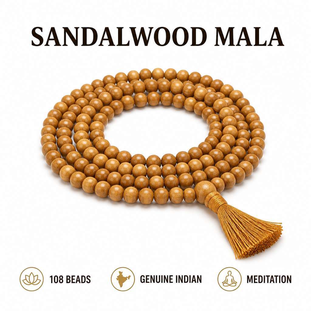 Genuine Indian Sandalwood Taoist Bracelet 108 Beads Mala with Sweet Creamy Fragrance for Meditation