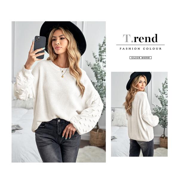 White Women'S Pullover Sweaters Long Sleeve Crewneck Knitted Soild Top