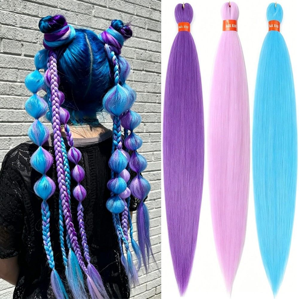 Pre-stretched Colored Synthetic Hair Extensions Hot Water Setting Braiding Bundles