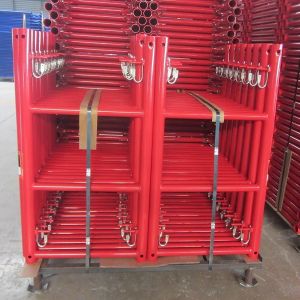 Red Powder Coated Q355 Steel Ladder Frame Scaffolding Easy Installation and Dismantling for Heavy-Duty Construction