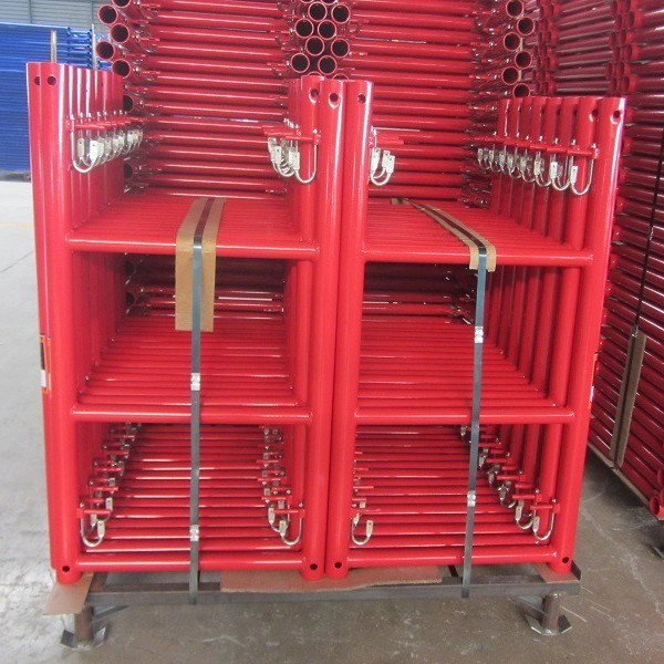 Red Powder Coated Q355 Steel Ladder Frame Scaffolding Easy Installation and Dismantling for Heavy-Duty Construction
