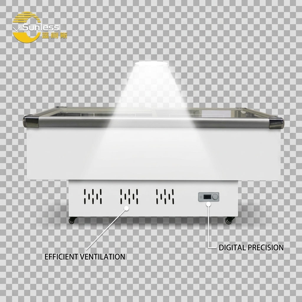 Direct Cooling Display Chest Freezer Sliding Door Commercial Ice Freezer