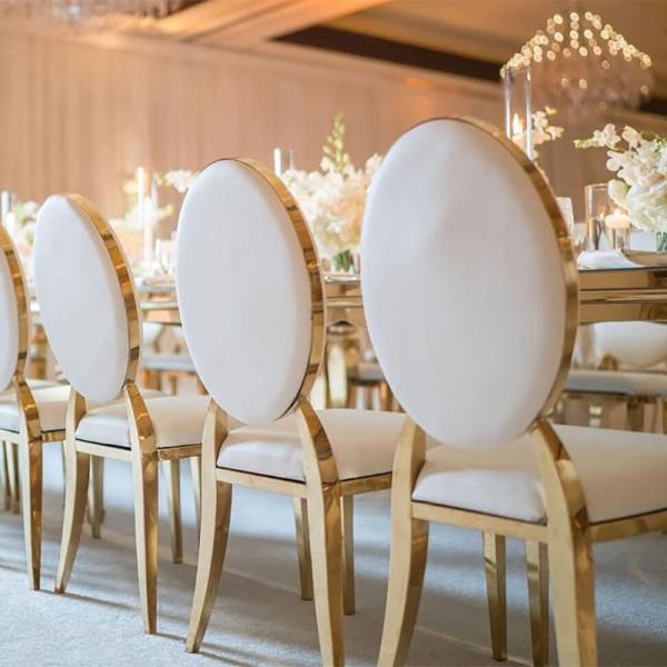 Sillas de banquete de aluminio de oro sillas de salón de baile de color blanco personalizadas