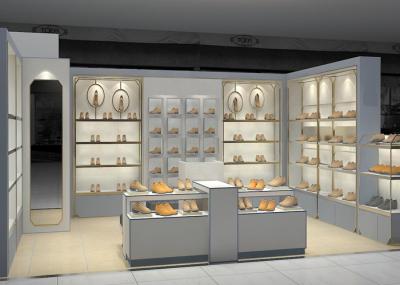 Shopping Mall Retail Shoe Store Fixtures With Tall Cabinet And Tables Modern Style