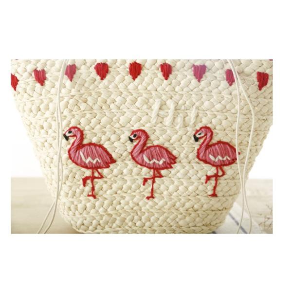 New Korean version of the hand-embroidered shoulder bag straw bag beach knitting female fashion flamingo