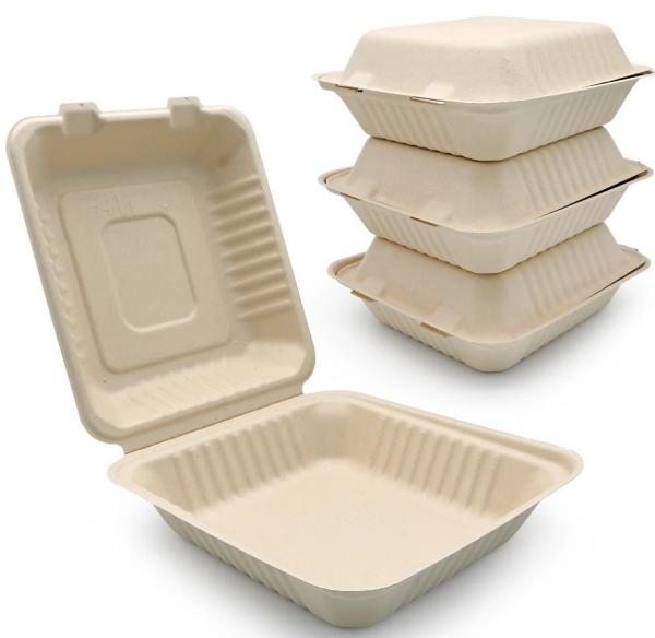 Boîte à hamburger personnalisée en coquille de bambou biodégradable pour aliments rapides, en bagasse de canne à sucre, boîte à lunch jetable