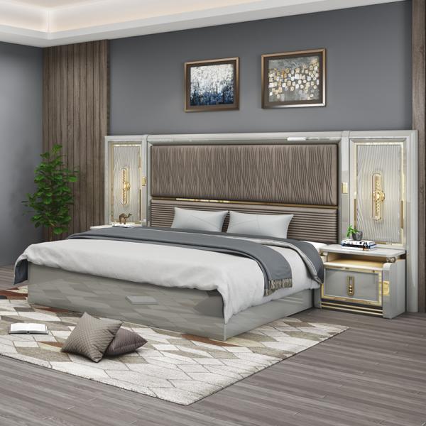 Complete Modern Leather Wooden King Size Bed 5 Pieces Sets Double Master Room Queen Full Luxury Home Bedroom Furniture Set