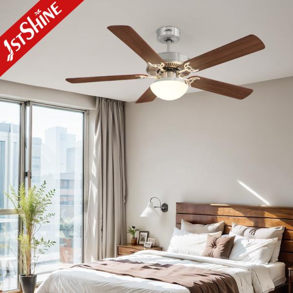 Ventilador de teto decorativo inteligente com luz 2 * E27 Borracha de níquel MDF Blade controle remoto