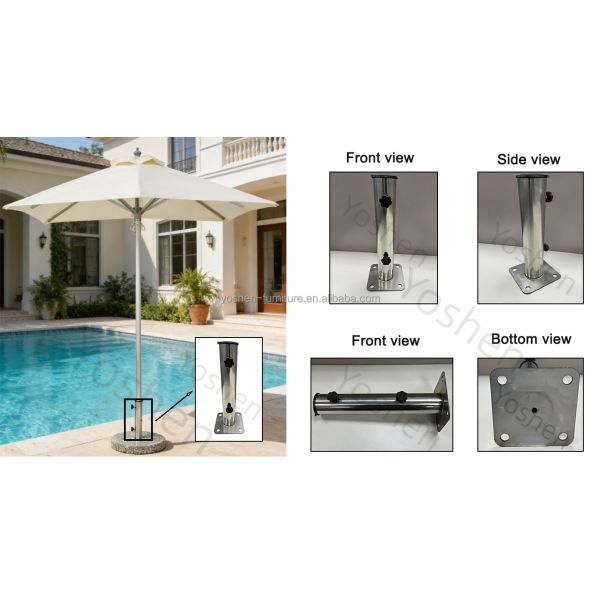 Commercial Beach Umbrella Heavy Duty Rust Resistant Bottom Pole Tube for Central Pole Base