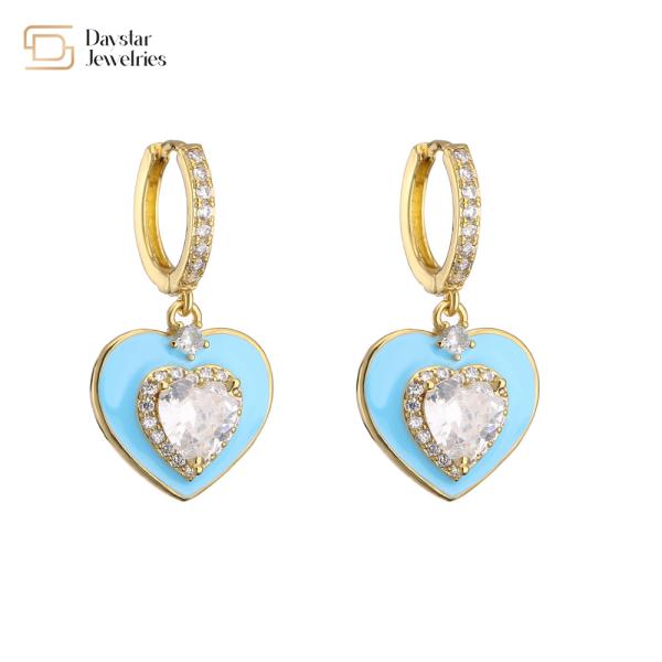 Heart Diamond 14K Gold Plated Jewelry Colorful Enamel Pendant Earrings
