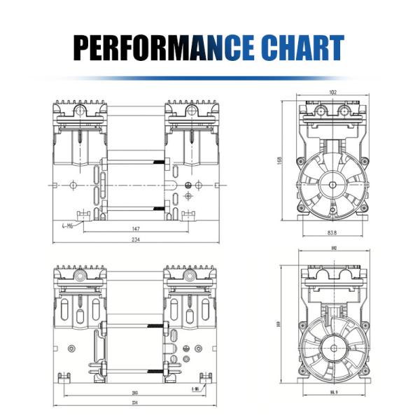Air Compressor Head 350W Vacuum Pump No Oil Max Flow 75L/Min Twin Cylinder Piston Engine