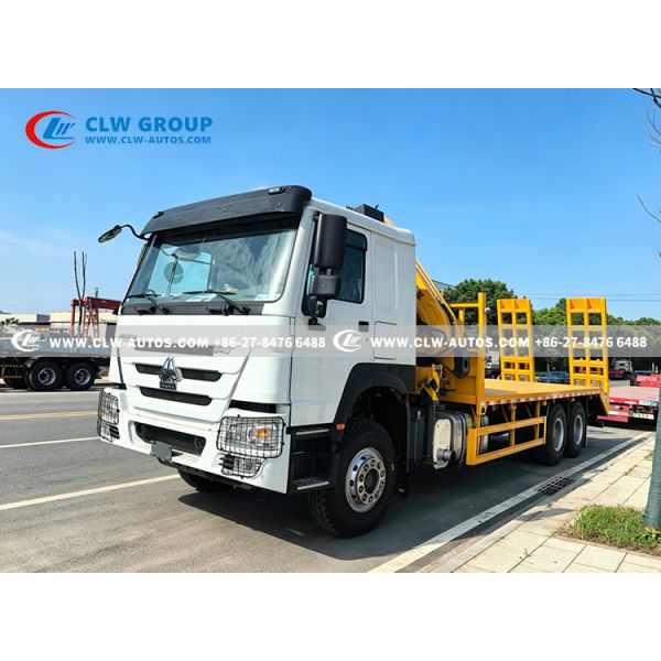 Sinotruk HOWO 6x4 Flatbed Wrecker Truck with 10 Ton Knuckle Boom Crane