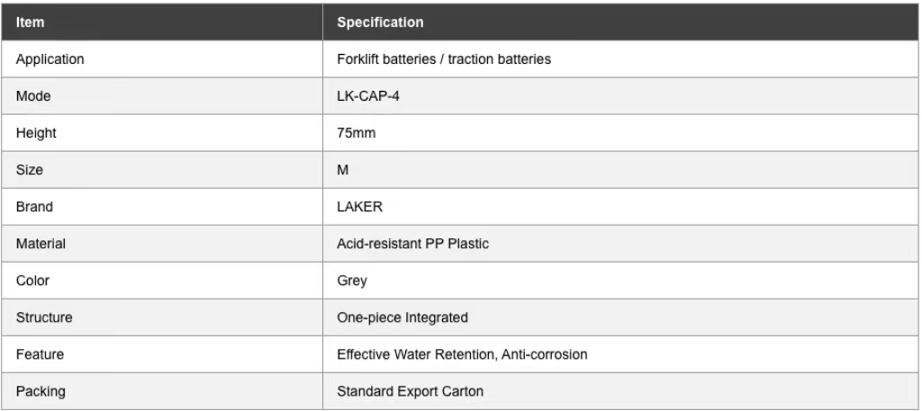 LAKER LK-CAP-4 Factory Direct Sturdy Anti-Corrosion Grey Plastic One-Piece Battery Vent Cap, Effective Water Retention for Electric Pallet Truck & Forklift Traction Lead-Acid Battery Maintenance