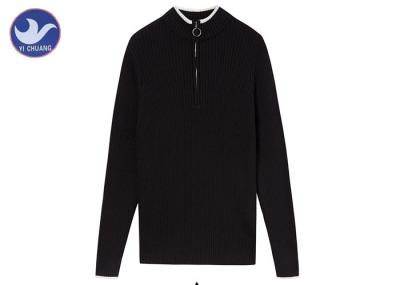 Stand Collar Men's Quarter Zip Sweater , Mens Turtleneck Zip Up Sweater Ribbed Knitting