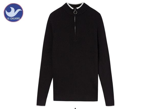 Stand Collar Men's Quarter Zip Sweater , Mens Turtleneck Zip Up Sweater Ribbed Knitting