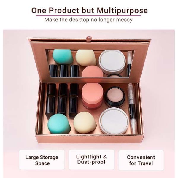 Rose Golden Foldable Cosmetic Travel Box With Makeup Mirror