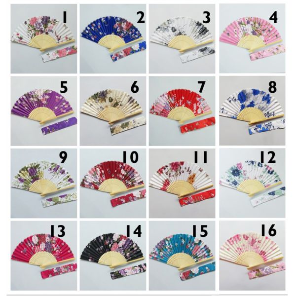 21cm Japanese Bamboo Satin Fabric Fans With Gift Pouch Wedding Favor Custom Printed Folding Fan