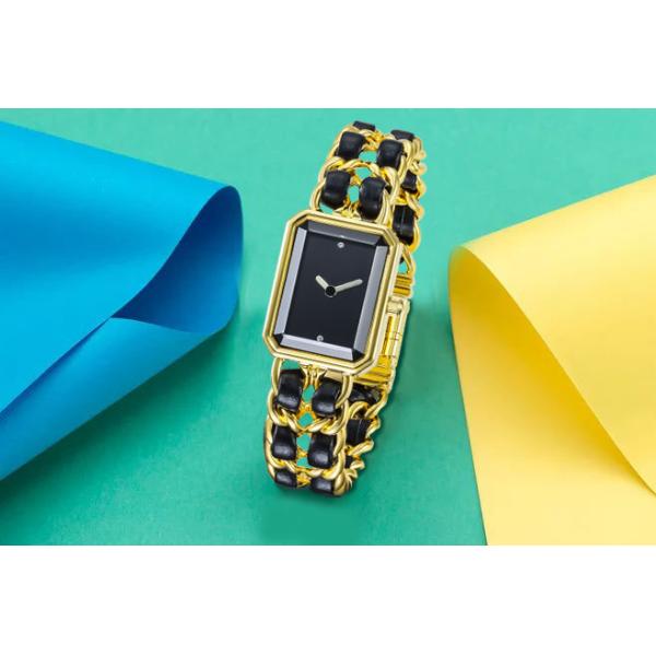 High End Women Quartz Brass Wrist Watch PVD Gold Square Water Resistant