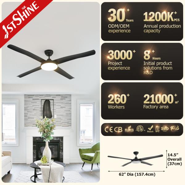 Motor preto moderno da C.C. da economia de energia das lâminas do ABS do fã de teto 4 do diodo emissor de luz
