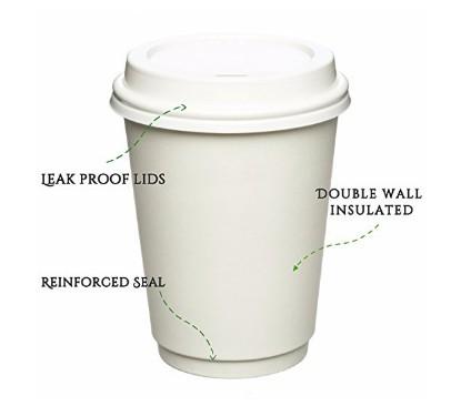 White Double Walled Disposable Coffee Cups , Takeaway Paper Coffee Cups With Lids