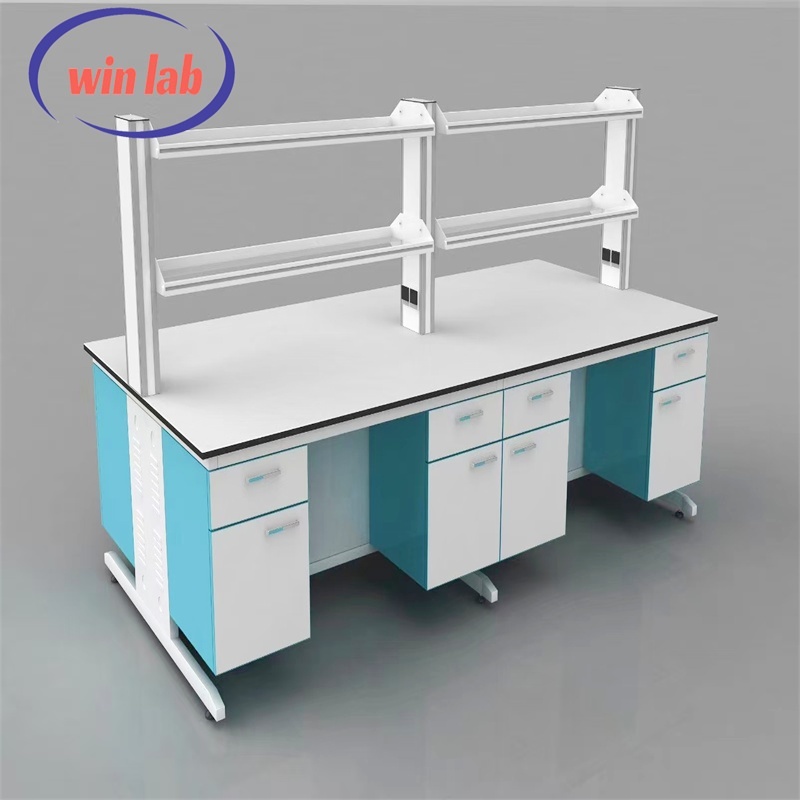 Heavy Duty Lab Work Bench C Frame Laboratory Wall Bench Anti Corrosive With Storage Cabinet