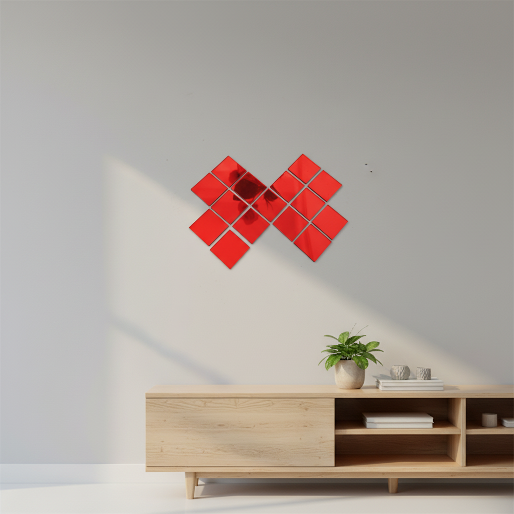 1.3mm Thick Red Acrylic Mirror Sheet Square Acrylic Mirror Tiles for DIY Crafts&Home Decor