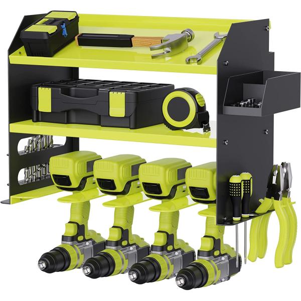 Garage Workshop Drill Bit Storage Shelf with Screws Box Pegboard Power Tool Organizer